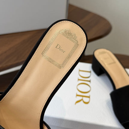 DIOR 26S D-BADGE SLIDE SANDALS IN BLACK CANVAS AND CALFSKIN