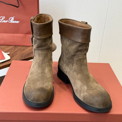 LP 26S BIKER BOOTS IN OLIVE BROWN SUEDE & CALFSKIN