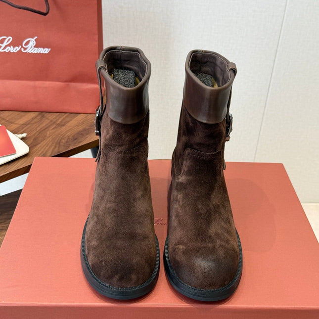 LP 26S BIKER BOOTS IN DARK BROWN SUEDE & CALFSKIN