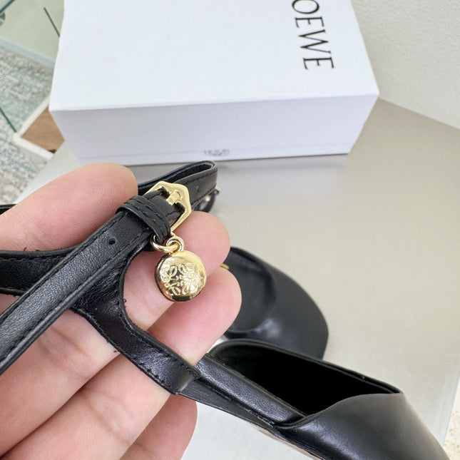 LOEWE 26S SLINGBACK FLAT PUMPS IN BLACK CALFSKIN
