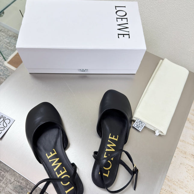 LOEWE 26S SLINGBACK FLAT PUMPS IN BLACK CALFSKIN