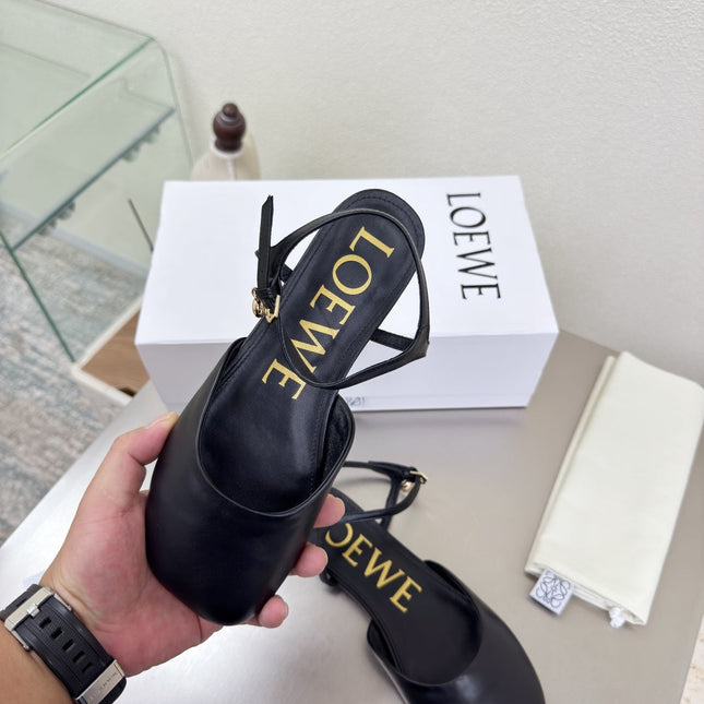 LOEWE 26S SLINGBACK FLAT PUMPS IN BLACK CALFSKIN