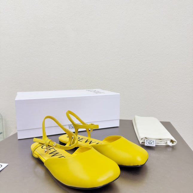 LOEWE 26S SLINGBACK FLAT PUMPS IN YELLOW CALFSKIN