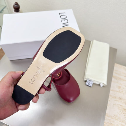 LOEWE 26S SLINGBACK FLAT PUMPS IN BURGUNDY RED CALFSKIN