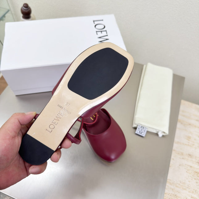 LOEWE 26S SLINGBACK FLAT PUMPS IN BURGUNDY RED CALFSKIN