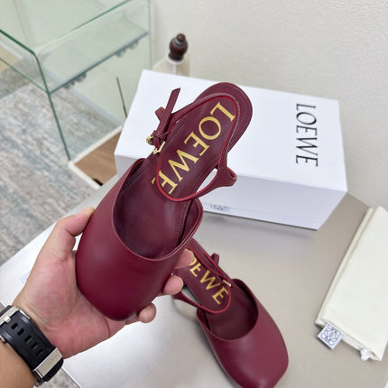 LOEWE 26S SLINGBACK FLAT PUMPS IN BURGUNDY RED CALFSKIN