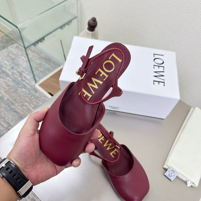 LOEWE 26S SLINGBACK FLAT PUMPS IN BURGUNDY RED CALFSKIN