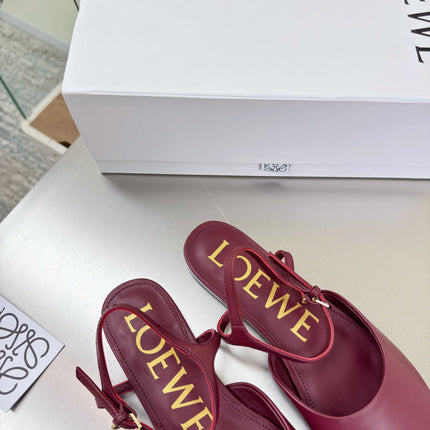 LOEWE 26S SLINGBACK FLAT PUMPS IN BURGUNDY RED CALFSKIN