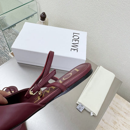 LOEWE 26S SLINGBACK FLAT PUMPS IN BURGUNDY RED CALFSKIN