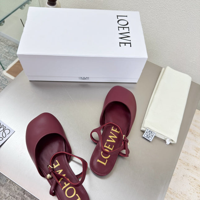LOEWE 26S SLINGBACK FLAT PUMPS IN BURGUNDY RED CALFSKIN