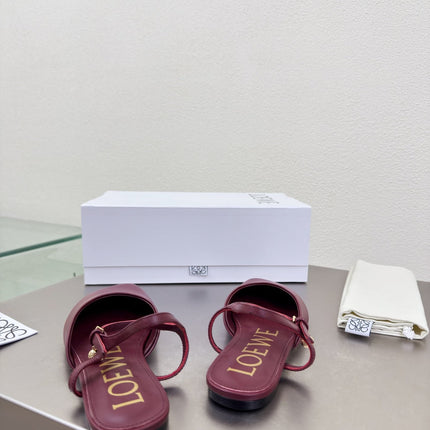 LOEWE 26S SLINGBACK FLAT PUMPS IN BURGUNDY RED CALFSKIN