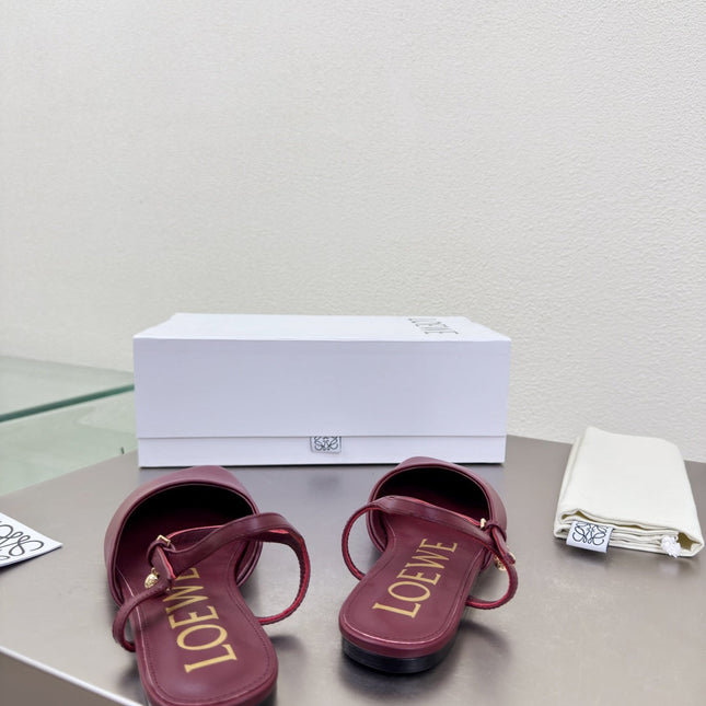 LOEWE 26S SLINGBACK FLAT PUMPS IN BURGUNDY RED CALFSKIN