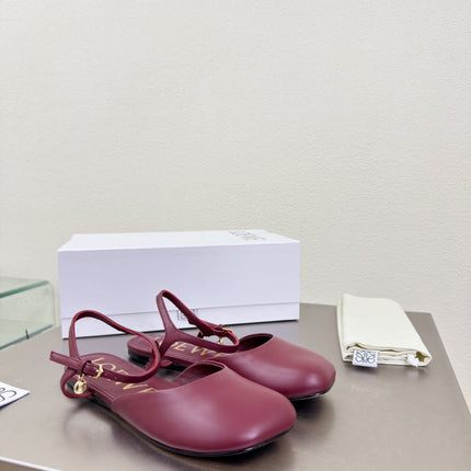 LOEWE 26S SLINGBACK FLAT PUMPS IN BURGUNDY RED CALFSKIN