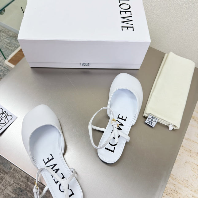 LOEWE 26S SLINGBACK FLAT PUMPS IN WHITE CALFSKIN