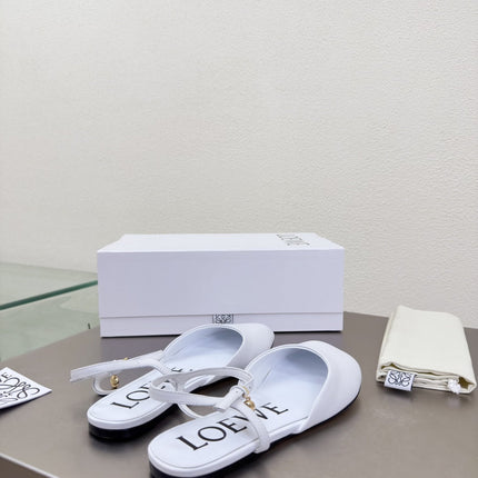 LOEWE 26S SLINGBACK FLAT PUMPS IN WHITE CALFSKIN