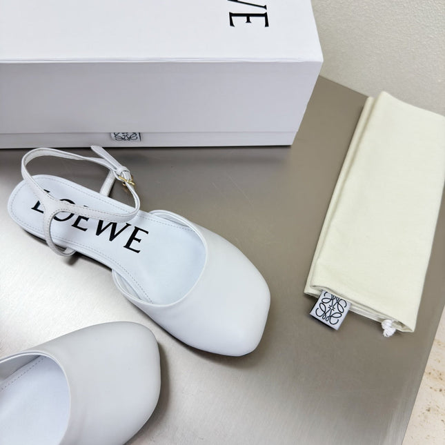 LOEWE 26S SLINGBACK FLAT PUMPS IN WHITE CALFSKIN