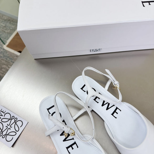 LOEWE 26S SLINGBACK FLAT PUMPS IN WHITE CALFSKIN