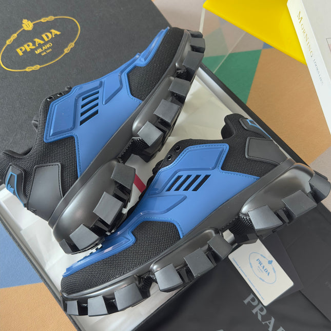PRADA 26S CLOUDBUST THUNDER SNEAKERS 60MM IN DARK BLUE MESH FABRIC AND TPU