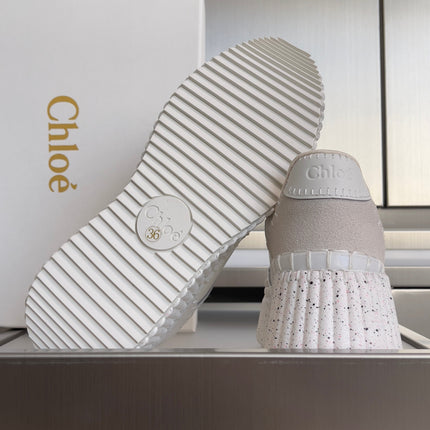CHLOÉ 26S WEDGE SNEAKERS 70 MM IN WHITE CALFSKIN