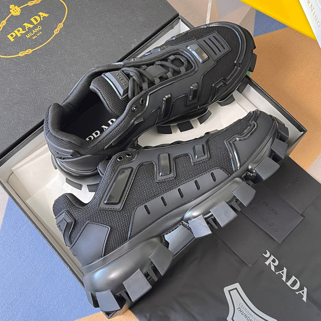 PRADA 26S CLOUDBUST THUNDER SNEAKERS 60MM IN BLACK MESH FABRIC