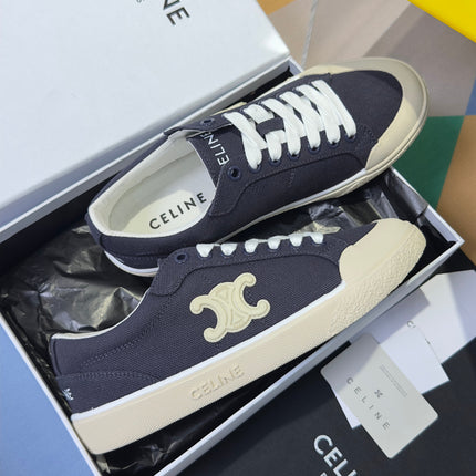 CELINE 26S LACE-UP SNEAKERS IN NAVY BLUE CANVAS