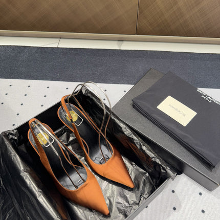L'ENTRACTE SLINGBACK PUMPS IN BRONZE BROWN SATIN
