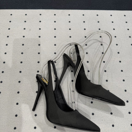 L'ENTRACTE SLINGBACK PUMPS IN BLACK SATIN
