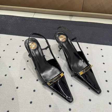 YSL 26S HEELED SLINGBACKS 75 MM IN BLACK GLOSSY CALFSKIN
