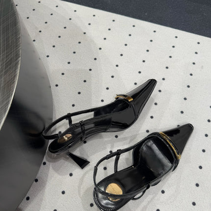 YSL 26S HEELED SLINGBACKS 75 MM IN BLACK GLOSSY CALFSKIN