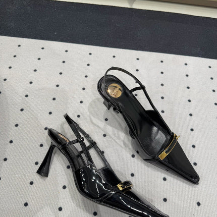 YSL 26S HEELED SLINGBACKS 75 MM IN BLACK GLOSSY CALFSKIN