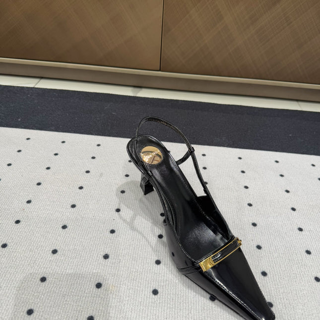 YSL 26S HEELED SLINGBACKS 75 MM IN BLACK PATENT CALFSKIN