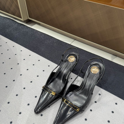 YSL 26S HEELED SLINGBACKS 75 MM IN BLACK PATENT CALFSKIN
