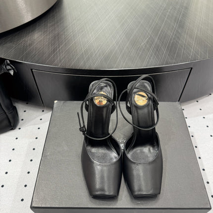YSL 26S SQUARE-TOE HIGH HEELS 105 MM IN BLACK CALFSKIN