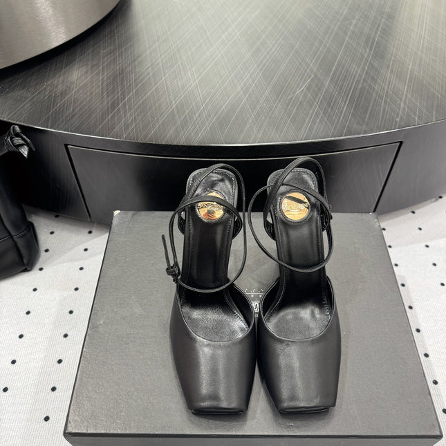 YSL 26S SQUARE-TOE HIGH HEELS 105 MM IN BLACK CALFSKIN