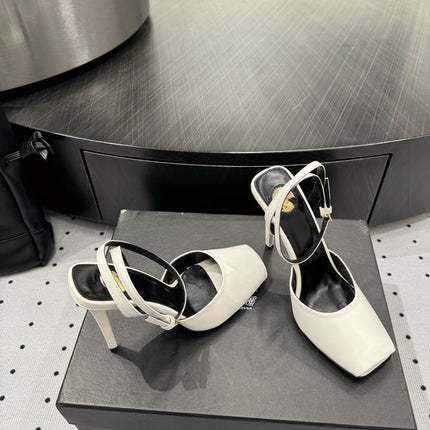 YSL 26S SQUARE-TOE HIGH HEELS 105 MM IN WHITE CALFSKIN