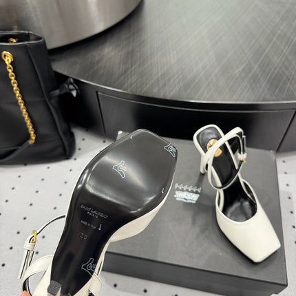 YSL 26S SQUARE-TOE HIGH HEELS 105 MM IN WHITE CALFSKIN