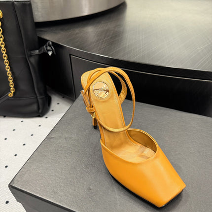 YSL 26S SQUARE-TOE HIGH HEELS 105 MM IN OCHRE YELLOW CALFSKIN