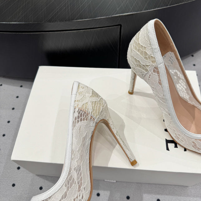 GIANVITO ROSSI 26S HIGH HEELS 105 MM IN WHITE LACE FABRIC