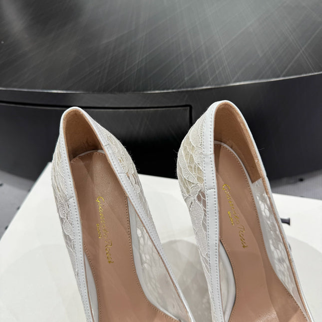 GIANVITO ROSSI 26S HIGH HEELS 105 MM IN WHITE LACE FABRIC