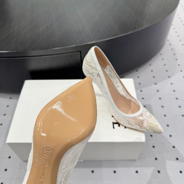 GIANVITO ROSSI 26S HIGH HEELS 105 MM IN WHITE LACE FABRIC