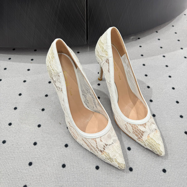 GIANVITO ROSSI 26S HIGH HEELS 105 MM IN WHITE LACE FABRIC