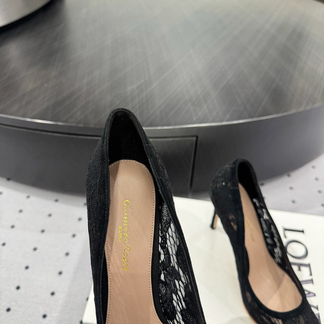 GIANVITO ROSSI 26S HIGH HEELS 105 MM IN BLACK LACE FABRIC