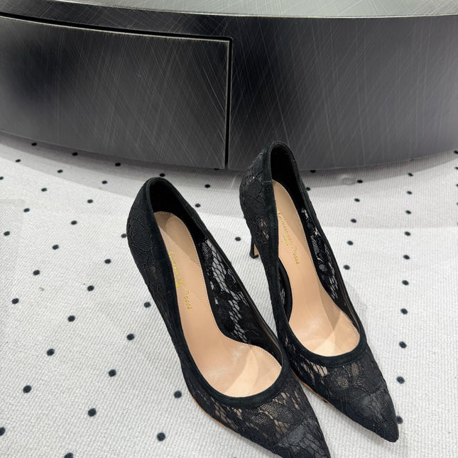 GIANVITO ROSSI 26S HIGH HEELS 105 MM IN BLACK LACE FABRIC