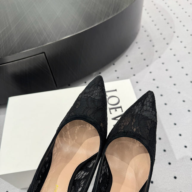 GIANVITO ROSSI 26S HIGH HEELS 105 MM IN BLACK LACE FABRIC