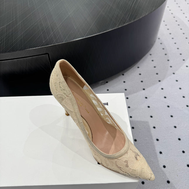 GIANVITO ROSSI 26S HIGH HEELS 105 MM IN BEIGE LACE FABRIC