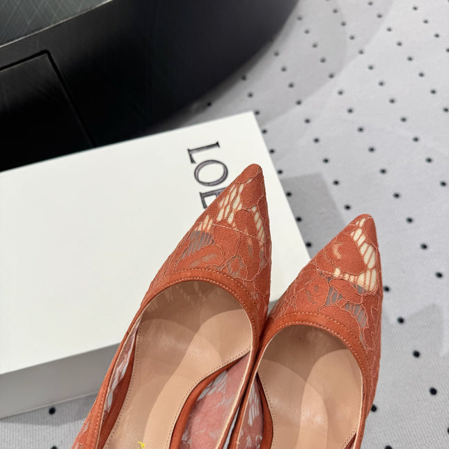 GIANVITO ROSSI 26S HIGH HEELS 105 MM IN PEACH ORANGE LACE FABRIC