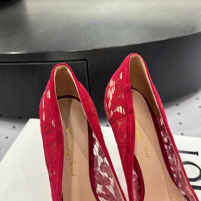 GIANVITO ROSSI 26S HIGH HEELS 105 MM IN DARK RED LACE FABRIC