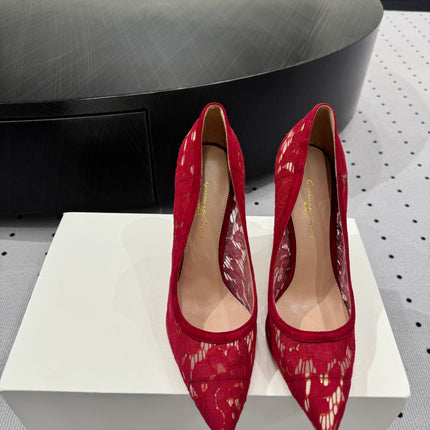 GIANVITO ROSSI 26S HIGH HEELS 105 MM IN DARK RED LACE FABRIC