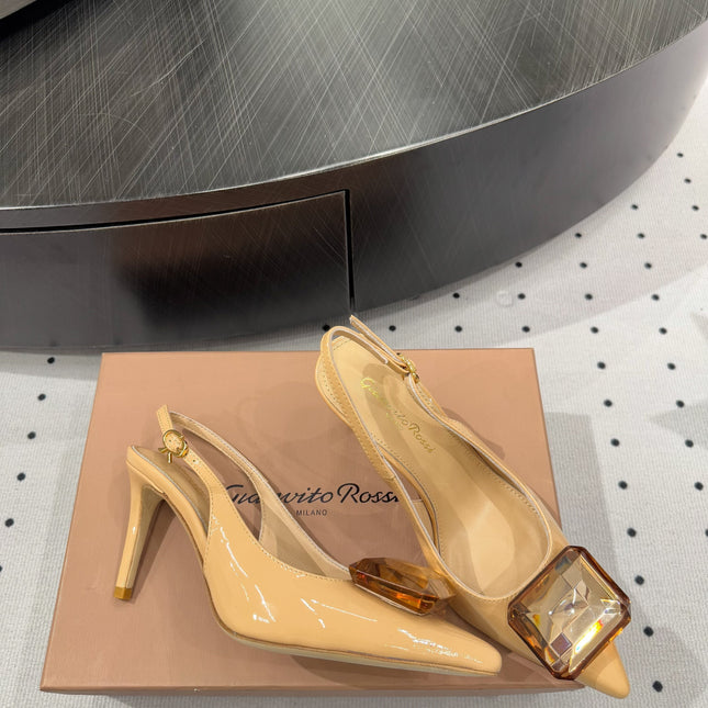 GIANVITO ROSSI 26S HIGH-HEEL SLINGBACKS 85 MM IN BEIGE LAMBSKIN