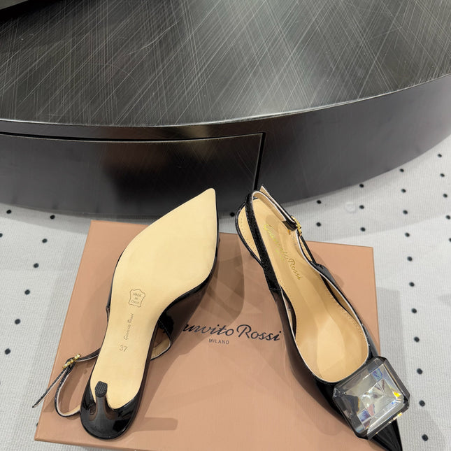 GIANVITO ROSSI 26S HIGH-HEEL SLINGBACKS 85 MM IN BLACK LAMBSKIN